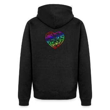 Regenbogen Herz Musik Hemd für Gesang und Klänge S - Unisex Premium Bio Zip Hoodie - Schwarz - Hinten - Nico (187cm)