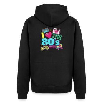 I Love The 80's Eighties Cassette Gift - Unisex Premium Organic Zip Hoodie - black - Back - Nico (187cm)