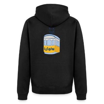 Lisbon - tram - Portugal Shirt - Unisex Premium Organic Zip Hoodie - black - Back - Nico (187cm)