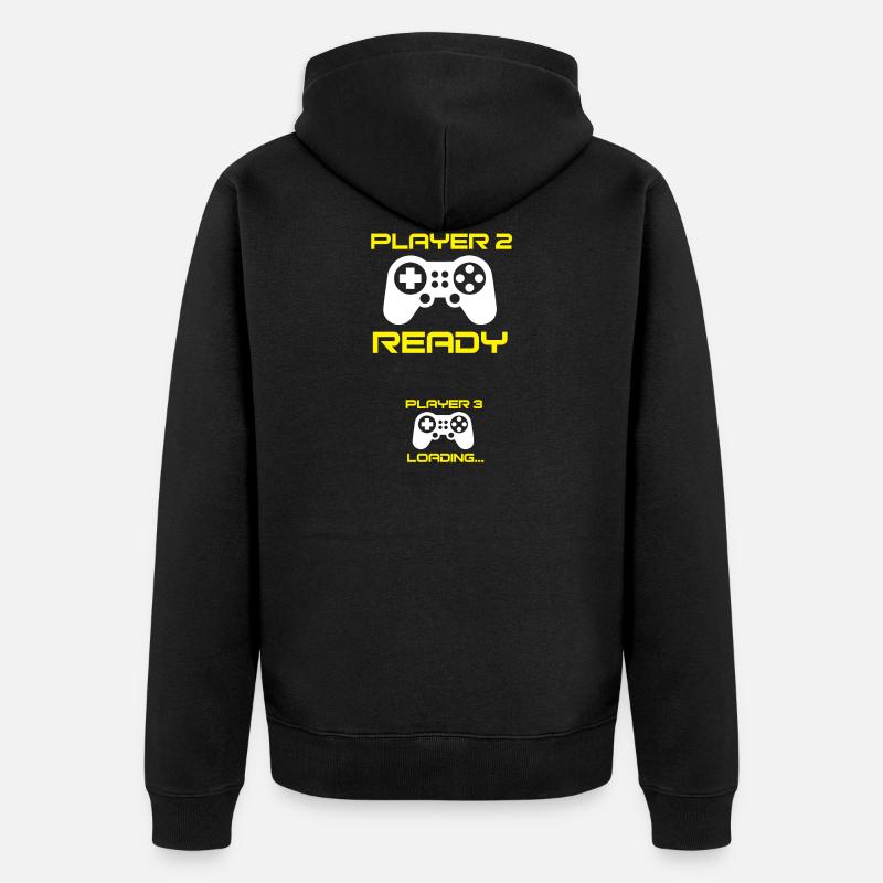 Player 2 ready, Player 3 loading - Pregnant Shirt - Unisex Premium Bio Zip Hoodie - Schwarz