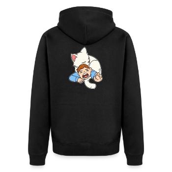 Kuschel Attacke Schmusekatze Kätzchen Geschenk - Unisex Premium Bio Zip Hoodie - Schwarz - Hinten - Nico (187cm)