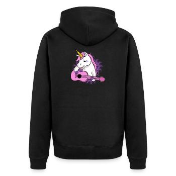 Musik Einhorn Gitarre Banjo Ukulele Geschenk Idee - Unisex Premium Bio Zip Hoodie - Schwarz - Hinten - Nico (187cm)
