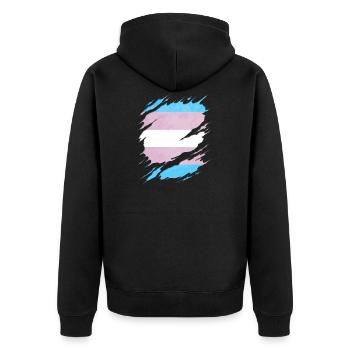 Transgender Pride Flag Ripped Reveal - Unisex Premium Organic Zip Hoodie - black - Back - Nico (187cm)