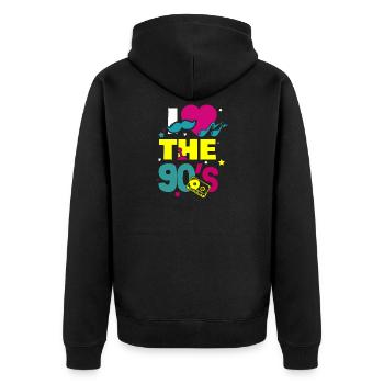 90er Jahre 90er - Unisex Premium Bio Zip Hoodie - Schwarz - Hinten - Nico (187cm)