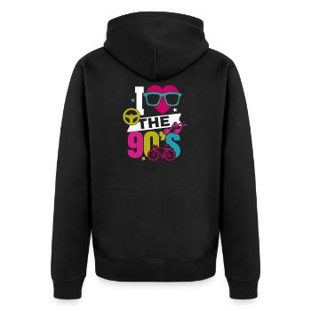 90er Jahre 90er - Unisex Premium Bio Zip Hoodie - Schwarz - Hinten - Nico (187cm)