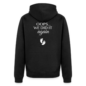 Oops we did it again. Schwangerschaft Schwanger - Unisex Premium Bio Zip Hoodie - Schwarz - Hinten - Nico (187cm)