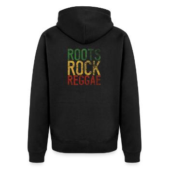 Reggae Roots Jamaika Reggaeton Rastafari Geschenk - Unisex Premium Bio Zip Hoodie - Schwarz - Hinten - Nico (187cm)