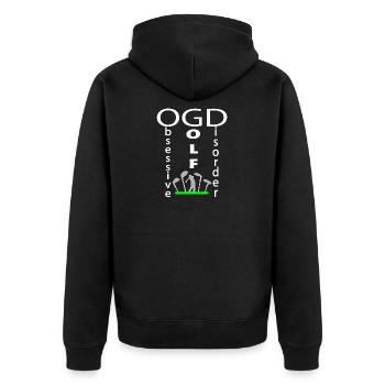 Hilarious Golf Geschenk Design OGD Obessive Golf - Unisex Premium Bio Zip Hoodie - Schwarz - Hinten - Nico (187cm)