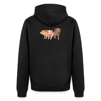 Drei Kleine Schweine Ferkel Geschenk - Unisex Premium Bio Zip Hoodie - Schwarz - Hinten - Nico (187cm)