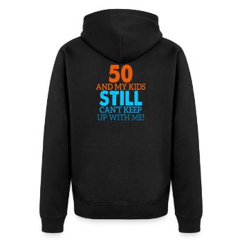 50 geburtstag lustiger spruch - Unisex Premium Bio Zip Hoodie - Schwarz - Hinten - Nico (187cm)