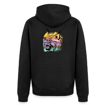 Big cat Lynx Bobcat tabby T shirt - Unisex Premium Organic Zip Hoodie - black - Back - Nico (187cm)
