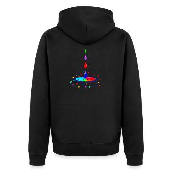 Farbe und Tropfen in coolem Miteinander - Unisex Premium Bio Zip Hoodie - Schwarz - Hinten - Nico (187cm)