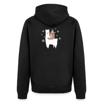 Sloth Riding Llama Funny Christmas Scarf Santa Hat - Unisex Premium Organic Zip Hoodie - black - Back - Nico (187cm)