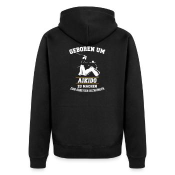 Aikido Karate Lustig Geschenk - Unisex Premium Bio Zip Hoodie - Schwarz - Hinten - Nico (187cm)