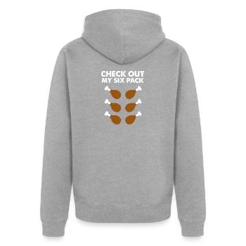 check out my Six Pack thanksgiving TShirt - Unisex Premium Bio Zip Hoodie - Grau meliert - Hinten - Nico (187cm)
