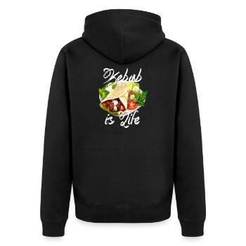 Yufka Döner Kebab mit zwiebel - Unisex Premium Bio Zip Hoodie - Schwarz - Hinten - Nico (187cm)