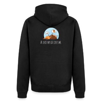 At Least My Cat Loves Me - Cat Owner Dreaming - Unisex Premium Organic Zip Hoodie - black - Back - Nico (187cm)