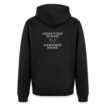 Holz hacken geschenk idee holzfäller - Unisex Premium Bio Zip Hoodie - Schwarz - Hinten - Nico (187cm)