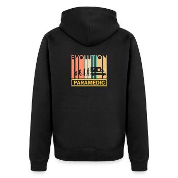 Rettungsdienst Notruf Sani Geschenk · Evolution - Unisex Premium Bio Zip Hoodie - Schwarz - Hinten - Nico (187cm)