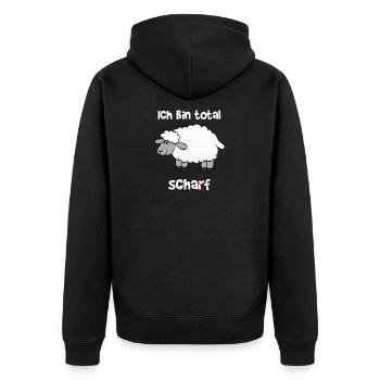 Ich bin total Scharf / Schaf - Unisex Premium Bio Zip Hoodie - Schwarz - Hinten - Nico (187cm)