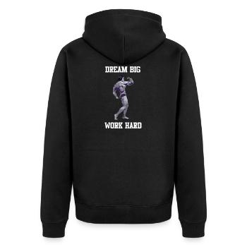 Dream Big Work Hard Fitness - Unisex Premium Organic Zip Hoodie - black - Back - Nico (187cm)