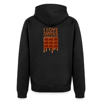 J'aime le cadeau au chocolat suisse - Veste à capuche bio Premium Unisexe - noir - Dos - Nico (187cm)
