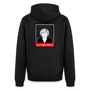Ich habe fertig - Unisex Premium Bio Zip Hoodie - Schwarz - Hinten - Nico (187cm)