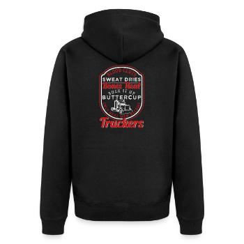 Only Real Men Become Truckers - Unisex Premium Bio Zip Hoodie - Schwarz - Hinten - Nico (187cm)