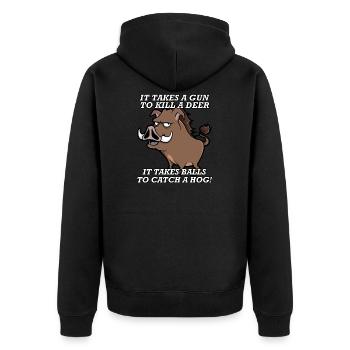 Lustig Witzig Wildschwein Jagen Jäger Hobby Jagd - Unisex Premium Bio Zip Hoodie - Schwarz - Hinten - Nico (187cm)
