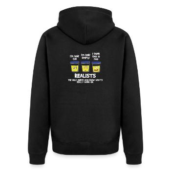 Realist Pisse Halb Voll Leer Lustiges Geschenk - Unisex Premium Bio Zip Hoodie - Schwarz - Hinten - Nico (187cm)