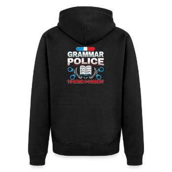 Grammar Police Literature Linguistics Gift - Unisex Premium Organic Zip Hoodie - black - Back - Nico (187cm)