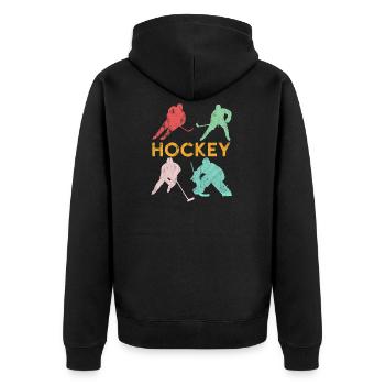 Hockey Player Hockey Vintage Retro Gift - Unisex Premium Organic Zip Hoodie - black - Back - Nico (187cm)