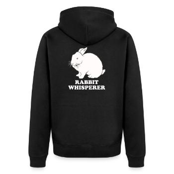 Rabbit Whisperer - Unisex Premium Organic Zip Hoodie - black - Back - Nico (187cm)