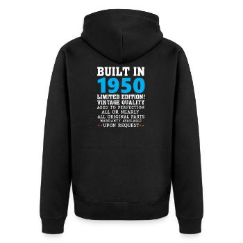 Built in 1950 - Unisex Premium Organic Zip Hoodie - black - Back - Nico (187cm)