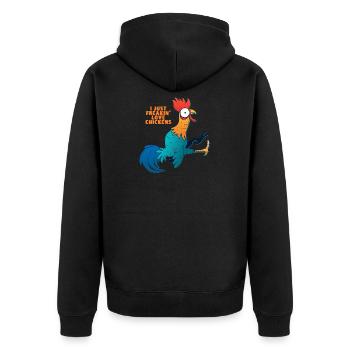Ich bin nur Freakin Liebe Hühner - Unisex Premium Bio Zip Hoodie - Schwarz - Hinten - Nico (187cm)