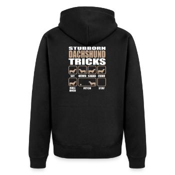 Stubborn Dachshund Tricks design - Unisex Premium Organic Zip Hoodie - black - Back - Nico (187cm)