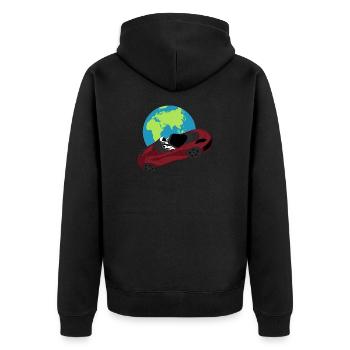 im Weltraum – Von inspiriertes Design - Unisex Premium Bio Zip Hoodie - Schwarz - Hinten - Nico (187cm)