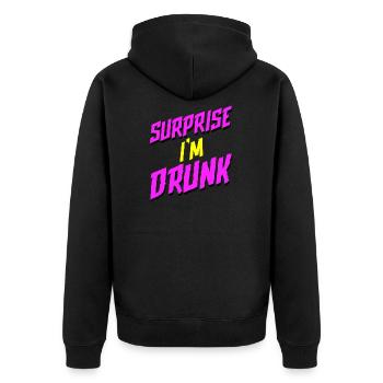 Surprise I'm Drunk - Unisex Premium Bio Zip Hoodie - Schwarz - Hinten - Nico (187cm)