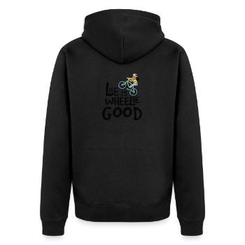 Life is Wheelie Good Bike Biker - Unisex Premium Bio Zip Hoodie - Schwarz - Hinten - Nico (187cm)