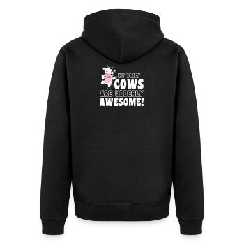 Milchkuhbauer Meine Milchkühe sind euternd - Unisex Premium Bio Zip Hoodie - Schwarz - Hinten - Nico (187cm)
