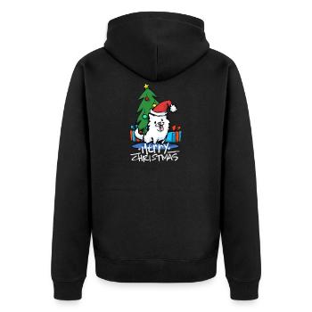 Merry Dogmass Samoyed Dog Christmas Gift T-Shirt - Unisex Premium Organic Zip Hoodie - black - Back - Nico (187cm)