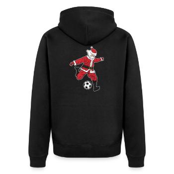 Santa Claus soccer player kicking gift - Unisex Premium Organic Zip Hoodie - black - Back - Nico (187cm)