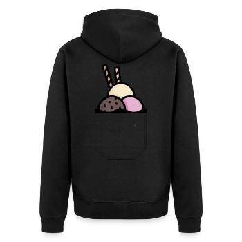 Brusttasche Eisbecher Geschenk Idee - Unisex Premium Bio Zip Hoodie - Schwarz - Hinten - Nico (187cm)