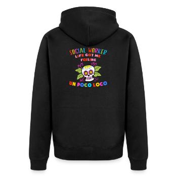 Sozialarbeiter Soziologe Un Poco Loco Geschenk - Unisex Premium Bio Zip Hoodie - Schwarz - Hinten - Nico (187cm)