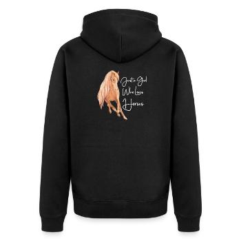 Pferde Shirt für Pferdeliebhaber Mädels Reiten - Unisex Premium Bio Zip Hoodie - Schwarz - Hinten - Nico (187cm)
