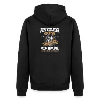opa geschenk angeln - Unisex Premium Bio Zip Hoodie - Schwarz - Hinten - Nico (187cm)