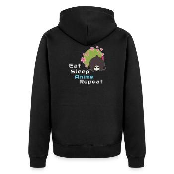 Anime Panda Liebhaber Essen Schlaf Anime Wiederholung - Unisex Premium Bio Zip Hoodie - Schwarz - Hinten - Nico (187cm)