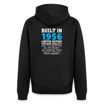 Built in 1956 - Unisex Premium Organic Zip Hoodie - black - Back - Nico (187cm)
