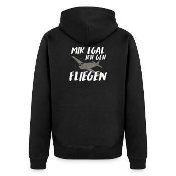 Mir Egal Ich Geh Fliegen - Unisex Premium Bio Zip Hoodie - Schwarz - Hinten - Nico (187cm)
