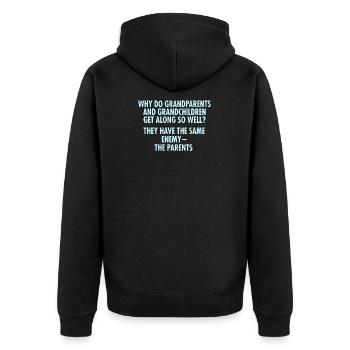 Warum Großeltern und Enkelkinder? - Unisex Premium Bio Zip Hoodie - Schwarz - Hinten - Nico (187cm)